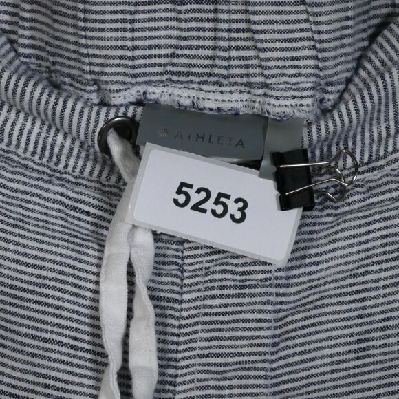 Athleta Shorts Women Size 10 Blue White Striped 100% Linen Pockets Nautical - Picture 8 of 9